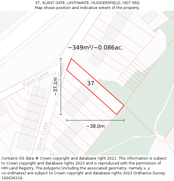 37, SLANT GATE, LINTHWAITE, HUDDERSFIELD, HD7 5RQ: Plot and title map