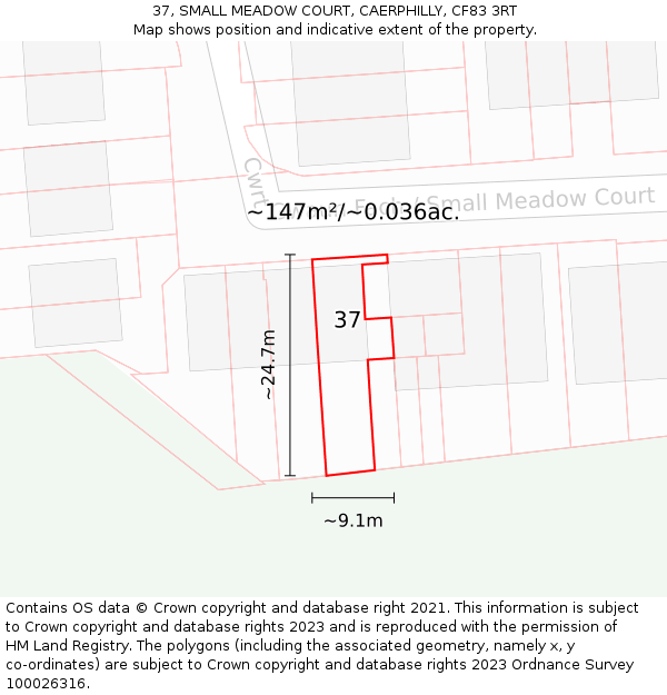 37, SMALL MEADOW COURT, CAERPHILLY, CF83 3RT: Plot and title map