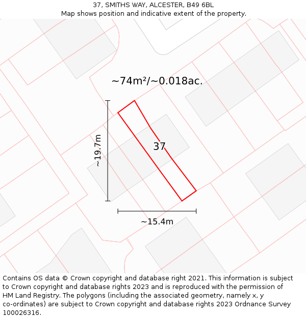 37, SMITHS WAY, ALCESTER, B49 6BL: Plot and title map
