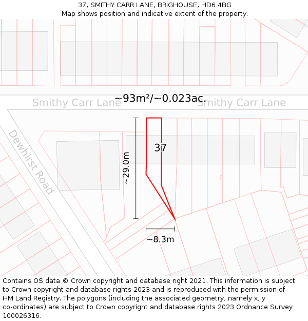 37, SMITHY CARR LANE, BRIGHOUSE, HD6 4BG: Plot and title map