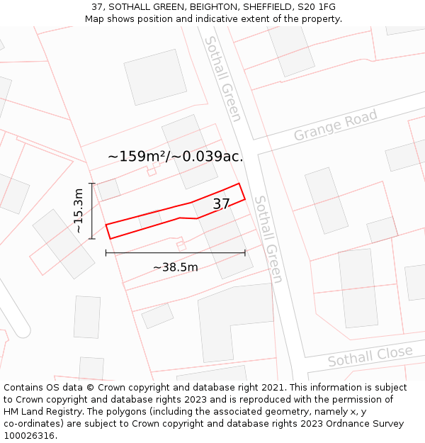 37, SOTHALL GREEN, BEIGHTON, SHEFFIELD, S20 1FG: Plot and title map