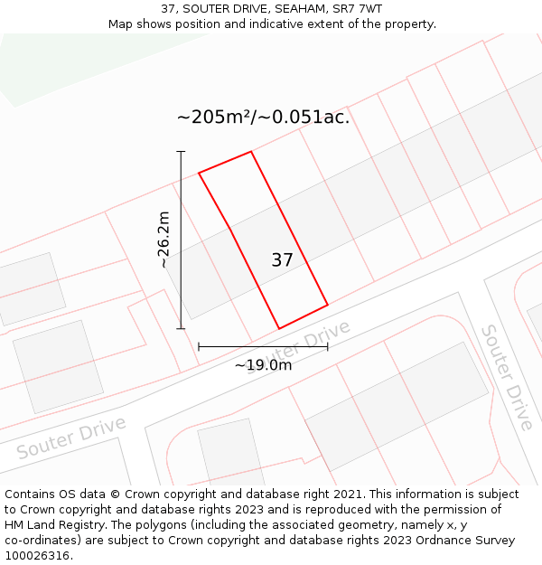 37, SOUTER DRIVE, SEAHAM, SR7 7WT: Plot and title map