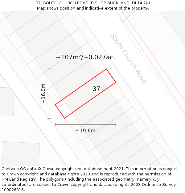 37, SOUTH CHURCH ROAD, BISHOP AUCKLAND, DL14 7JU: Plot and title map