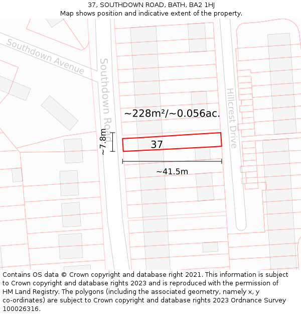 37, SOUTHDOWN ROAD, BATH, BA2 1HJ: Plot and title map