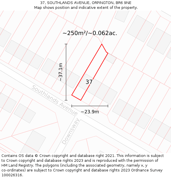 37, SOUTHLANDS AVENUE, ORPINGTON, BR6 9NE: Plot and title map