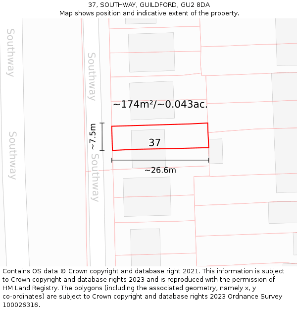 37, SOUTHWAY, GUILDFORD, GU2 8DA: Plot and title map