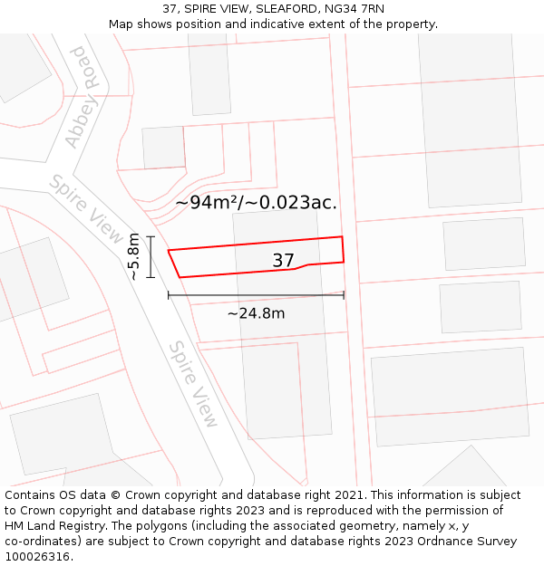 37, SPIRE VIEW, SLEAFORD, NG34 7RN: Plot and title map
