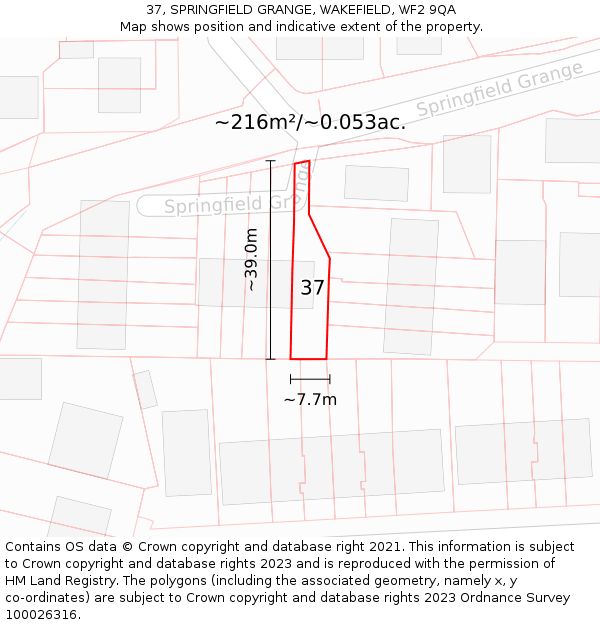 37, SPRINGFIELD GRANGE, WAKEFIELD, WF2 9QA: Plot and title map