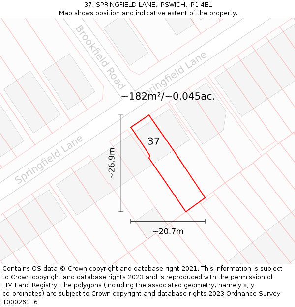 37, SPRINGFIELD LANE, IPSWICH, IP1 4EL: Plot and title map