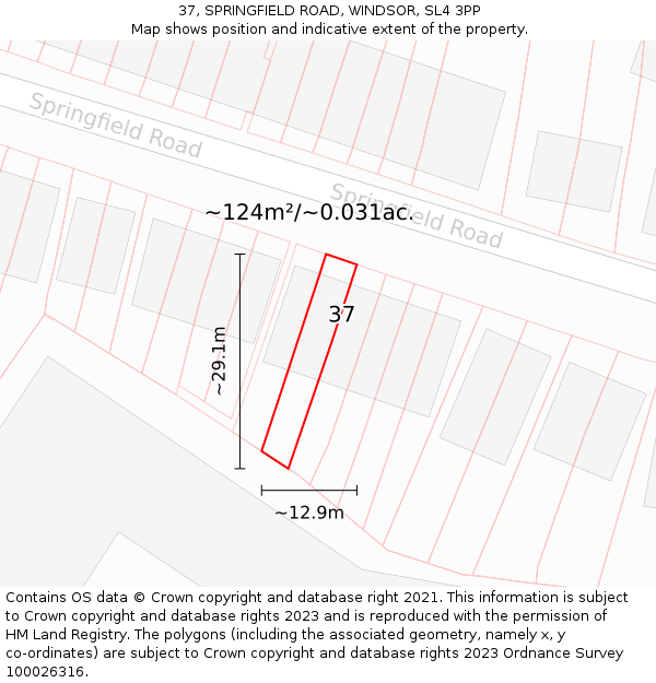 37, SPRINGFIELD ROAD, WINDSOR, SL4 3PP: Plot and title map