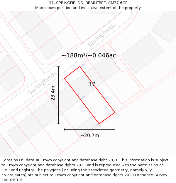 37, SPRINGFIELDS, BRAINTREE, CM77 6GE: Plot and title map