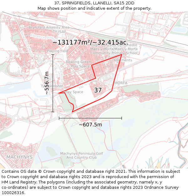 37, SPRINGFIELDS, LLANELLI, SA15 2DD: Plot and title map