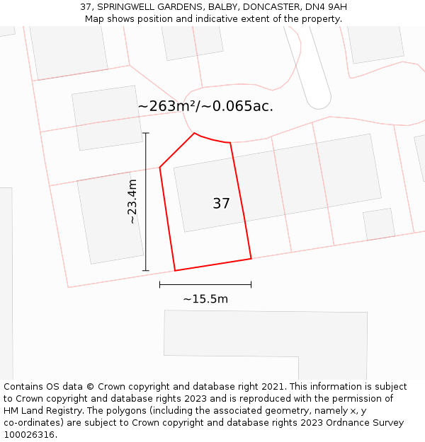 37, SPRINGWELL GARDENS, BALBY, DONCASTER, DN4 9AH: Plot and title map
