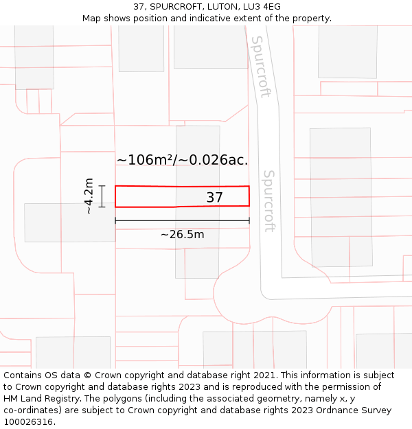 37, SPURCROFT, LUTON, LU3 4EG: Plot and title map