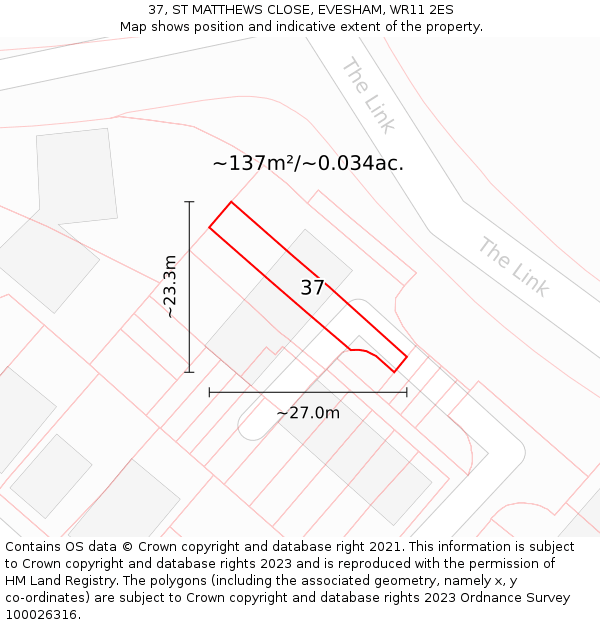 37, ST MATTHEWS CLOSE, EVESHAM, WR11 2ES: Plot and title map