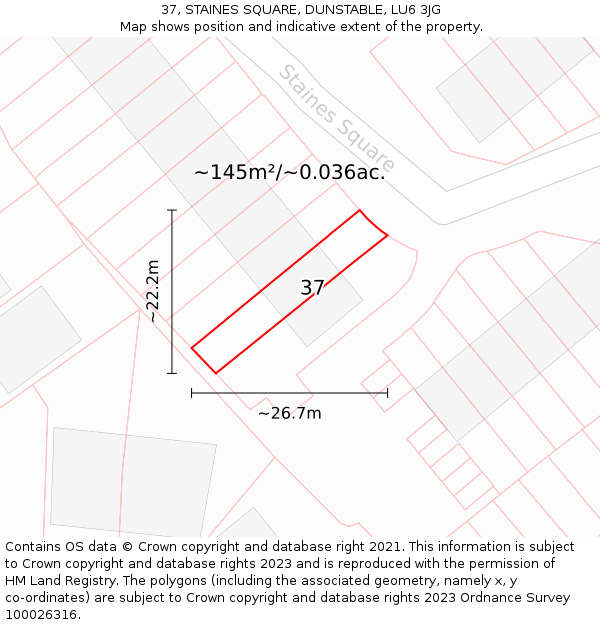 37, STAINES SQUARE, DUNSTABLE, LU6 3JG: Plot and title map