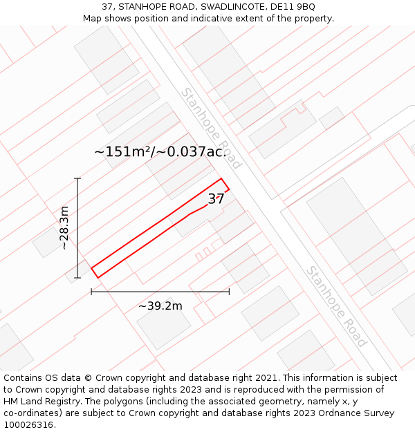 37, STANHOPE ROAD, SWADLINCOTE, DE11 9BQ: Plot and title map