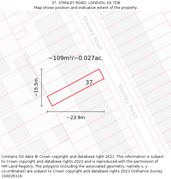 37, STANLEY ROAD, LONDON, E4 7DB: Plot and title map