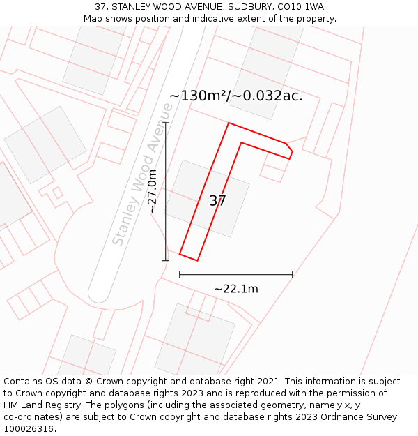 37, STANLEY WOOD AVENUE, SUDBURY, CO10 1WA: Plot and title map