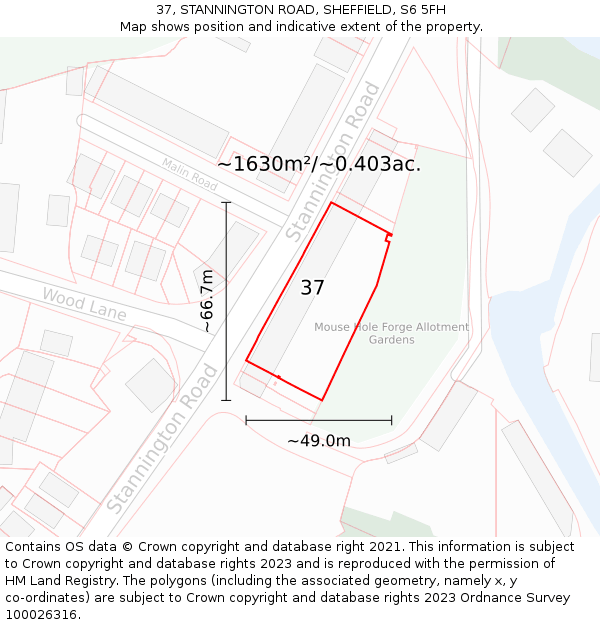 37, STANNINGTON ROAD, SHEFFIELD, S6 5FH: Plot and title map