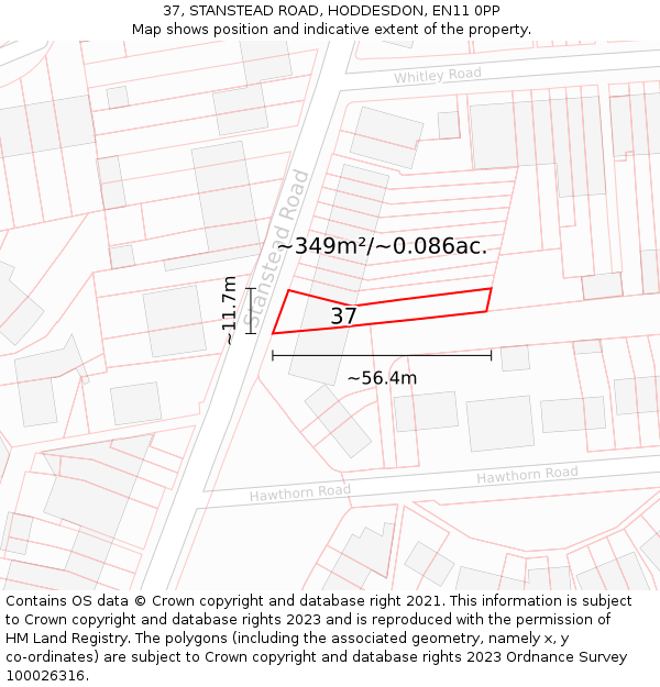 37, STANSTEAD ROAD, HODDESDON, EN11 0PP: Plot and title map