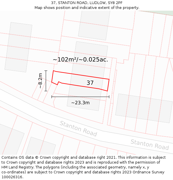 37, STANTON ROAD, LUDLOW, SY8 2PF: Plot and title map
