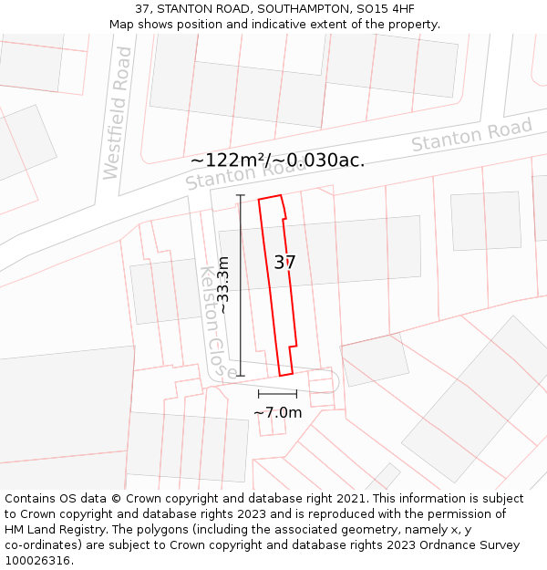 37, STANTON ROAD, SOUTHAMPTON, SO15 4HF: Plot and title map