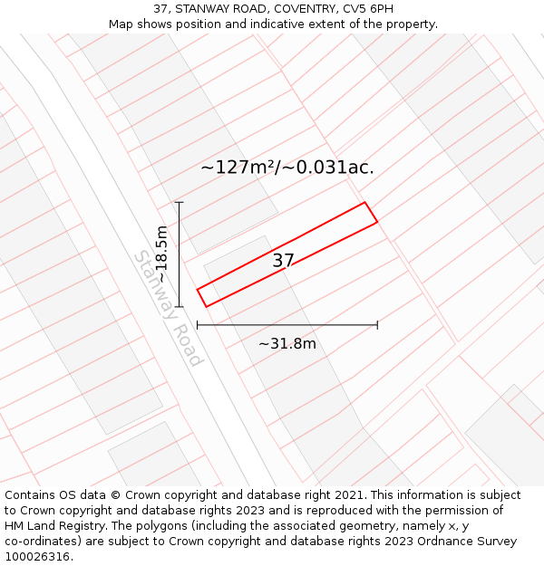 37, STANWAY ROAD, COVENTRY, CV5 6PH: Plot and title map