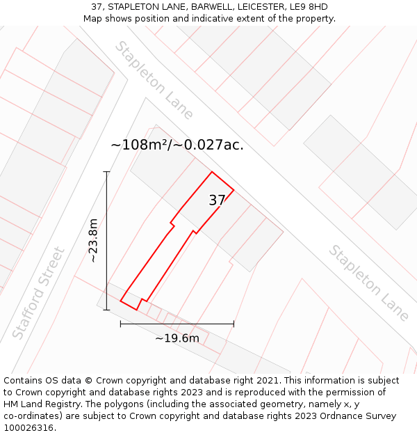 37, STAPLETON LANE, BARWELL, LEICESTER, LE9 8HD: Plot and title map