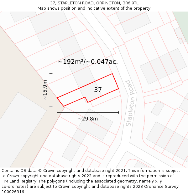 37, STAPLETON ROAD, ORPINGTON, BR6 9TL: Plot and title map