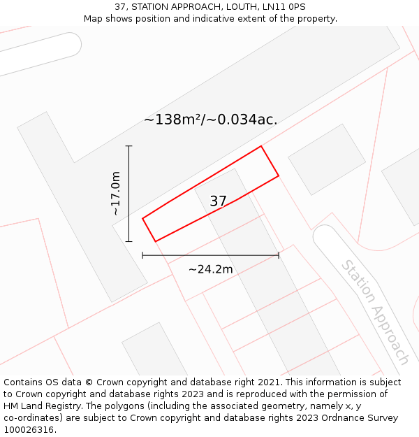 37, STATION APPROACH, LOUTH, LN11 0PS: Plot and title map