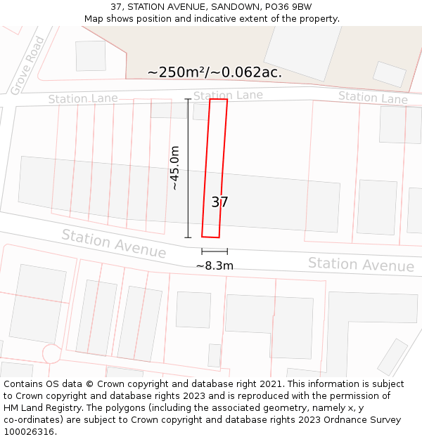 37, STATION AVENUE, SANDOWN, PO36 9BW: Plot and title map