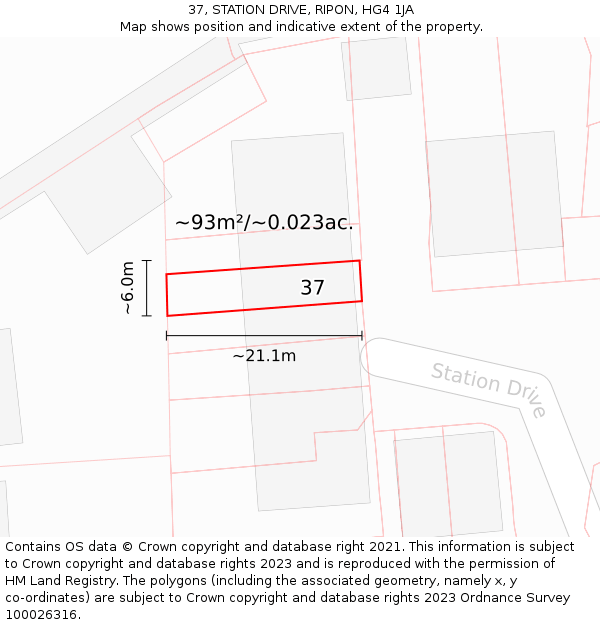 37, STATION DRIVE, RIPON, HG4 1JA: Plot and title map