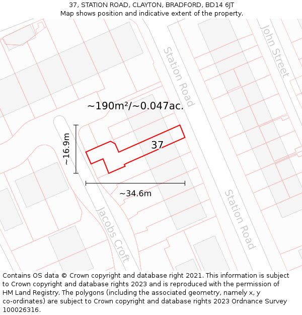 37, STATION ROAD, CLAYTON, BRADFORD, BD14 6JT: Plot and title map