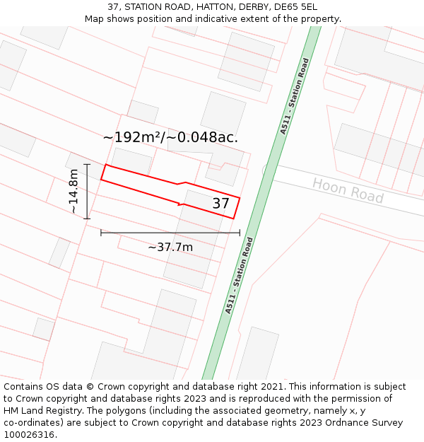 37, STATION ROAD, HATTON, DERBY, DE65 5EL: Plot and title map