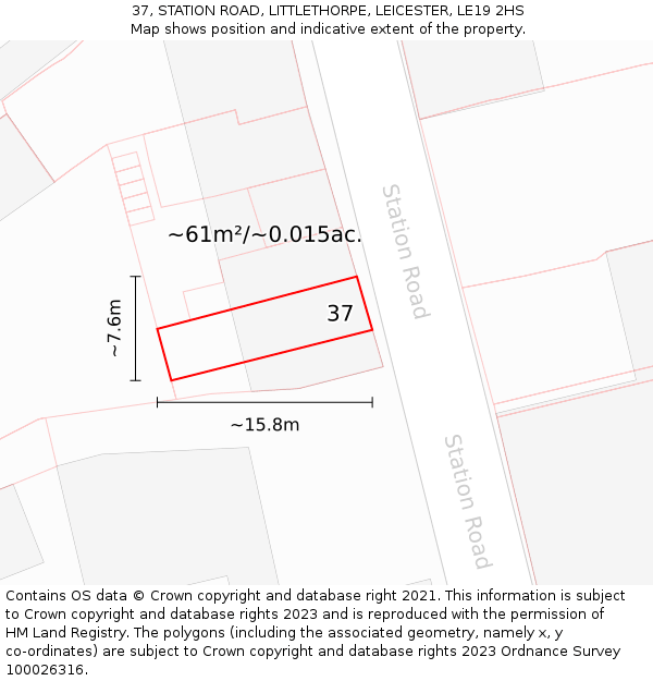 37, STATION ROAD, LITTLETHORPE, LEICESTER, LE19 2HS: Plot and title map