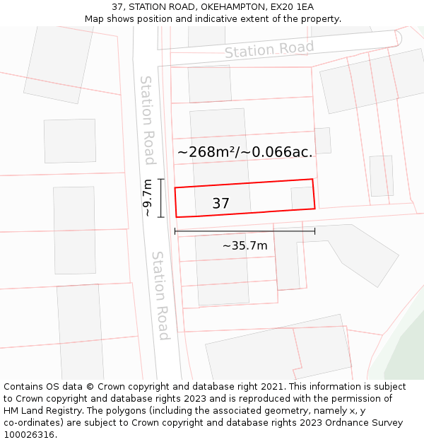 37, STATION ROAD, OKEHAMPTON, EX20 1EA: Plot and title map