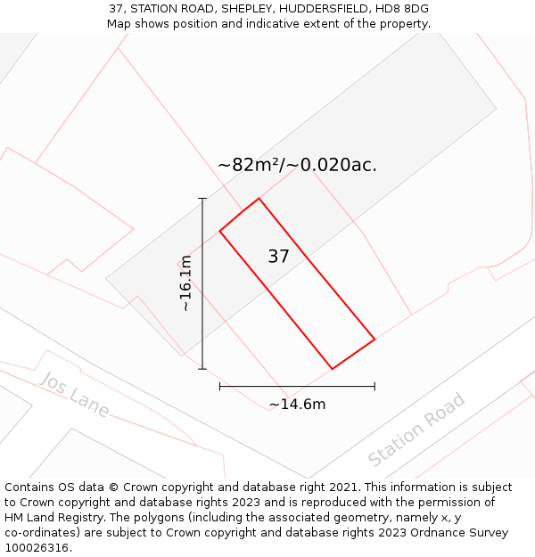 37, STATION ROAD, SHEPLEY, HUDDERSFIELD, HD8 8DG: Plot and title map