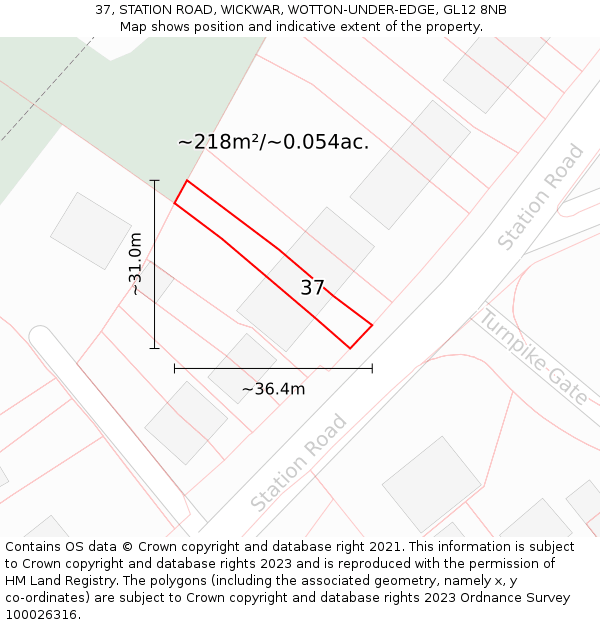 37, STATION ROAD, WICKWAR, WOTTON-UNDER-EDGE, GL12 8NB: Plot and title map
