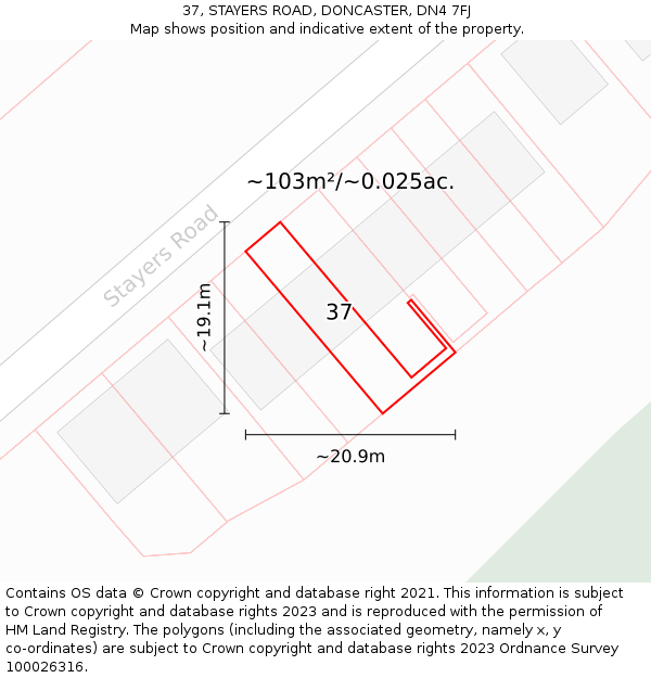 37, STAYERS ROAD, DONCASTER, DN4 7FJ: Plot and title map