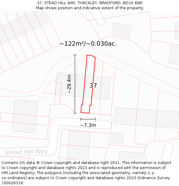 37, STEAD HILL WAY, THACKLEY, BRADFORD, BD10 8WE: Plot and title map