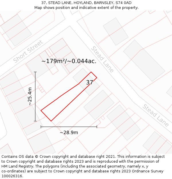 37, STEAD LANE, HOYLAND, BARNSLEY, S74 0AD: Plot and title map