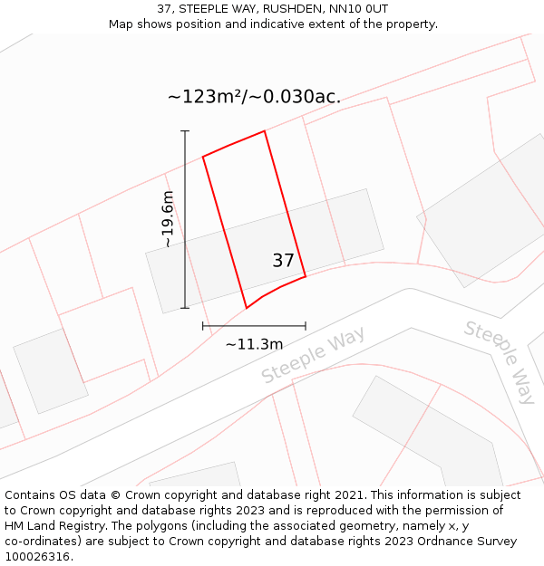 37, STEEPLE WAY, RUSHDEN, NN10 0UT: Plot and title map
