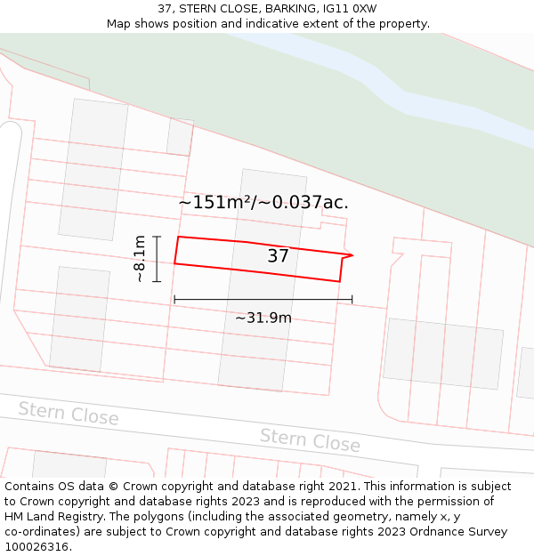 37, STERN CLOSE, BARKING, IG11 0XW: Plot and title map