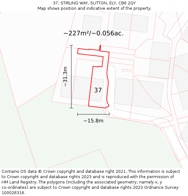 37, STIRLING WAY, SUTTON, ELY, CB6 2QY: Plot and title map
