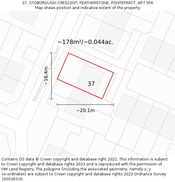 37, STOBOROUGH CRESCENT, FEATHERSTONE, PONTEFRACT, WF7 5FA: Plot and title map