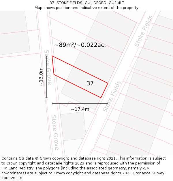 37, STOKE FIELDS, GUILDFORD, GU1 4LT: Plot and title map