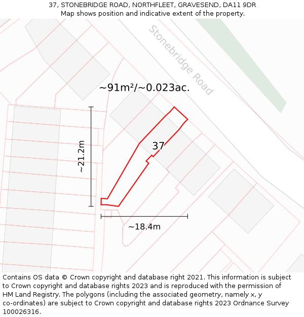 37, STONEBRIDGE ROAD, NORTHFLEET, GRAVESEND, DA11 9DR: Plot and title map