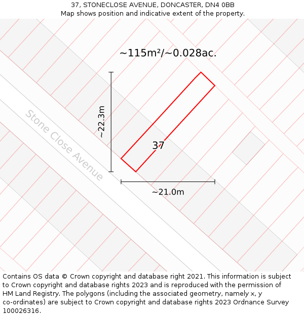 37, STONECLOSE AVENUE, DONCASTER, DN4 0BB: Plot and title map