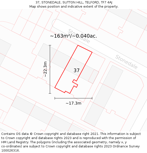 37, STONEDALE, SUTTON HILL, TELFORD, TF7 4AJ: Plot and title map